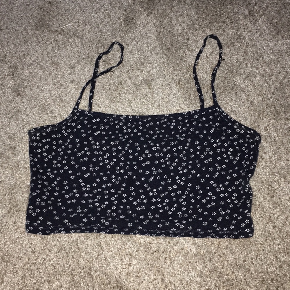 Navy blue with white flower patteren crop top